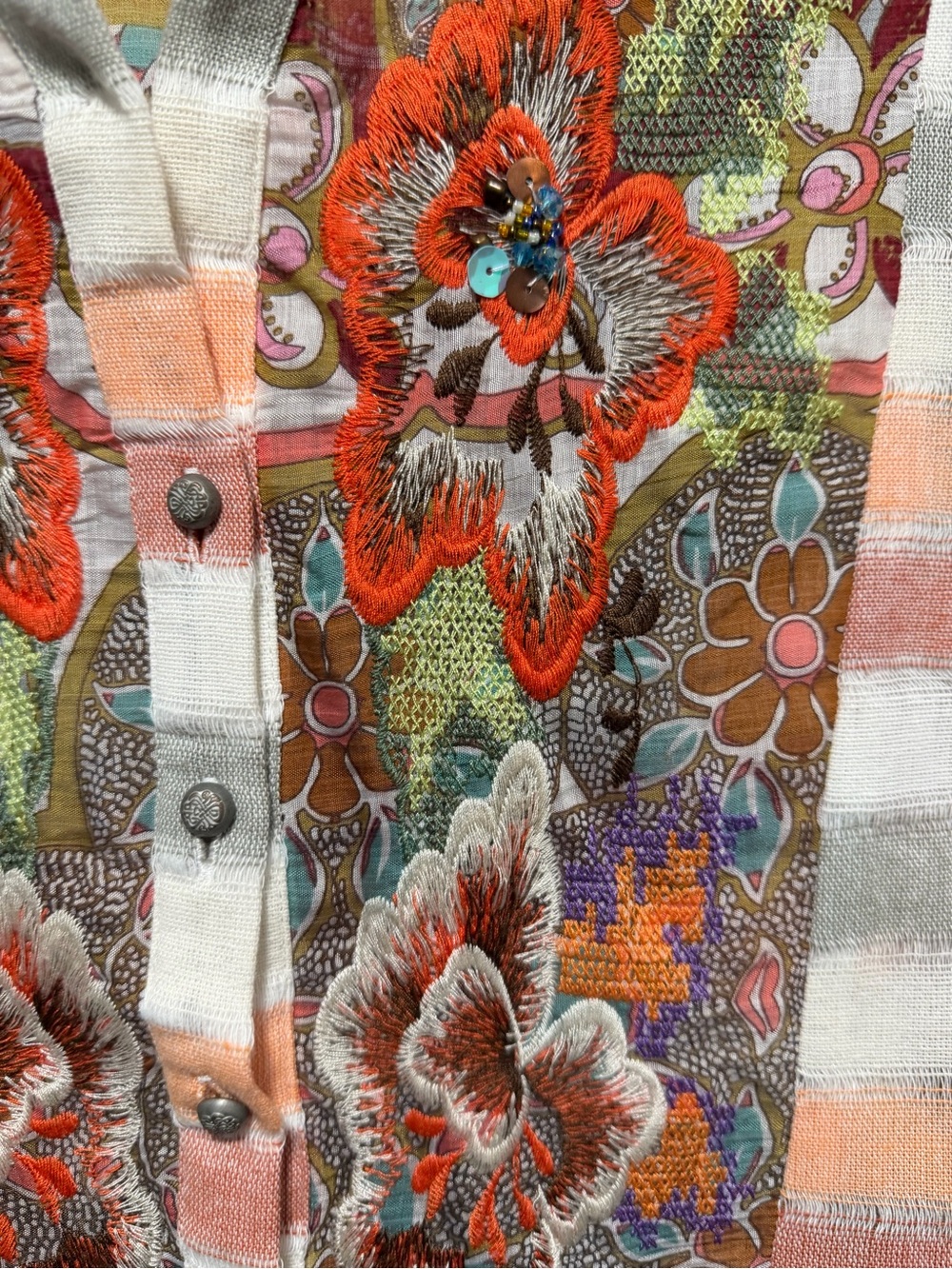 Aratta Peach and Cream Embroidered Striped Tunic - Picture 3 of 9